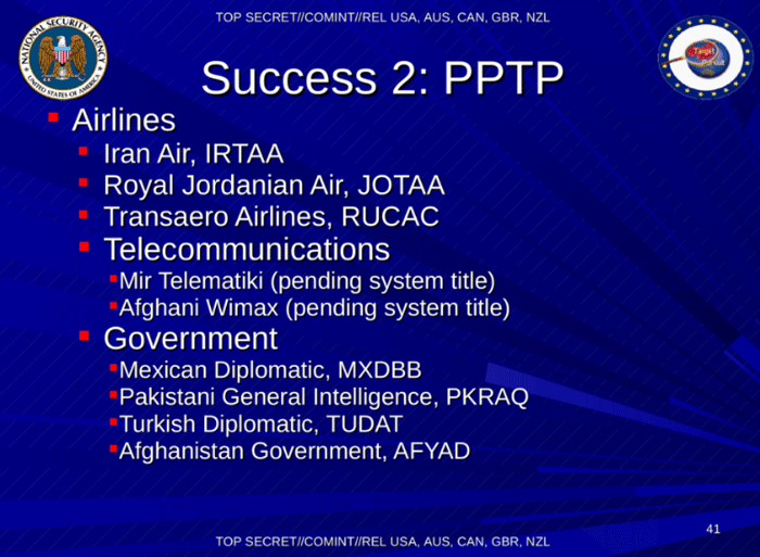 Top secret slide obtained from Edward Snowden detailing how the NSA easily breaks PPTP encryption