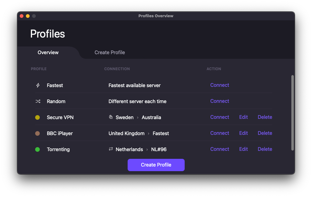  Connect, Edit, or Delete profiles