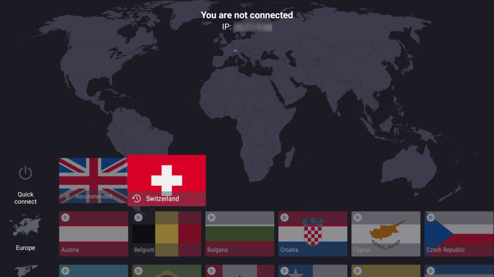 Android TV connected to Switzerland