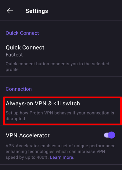 Tap Always-on VPN & kill switch
