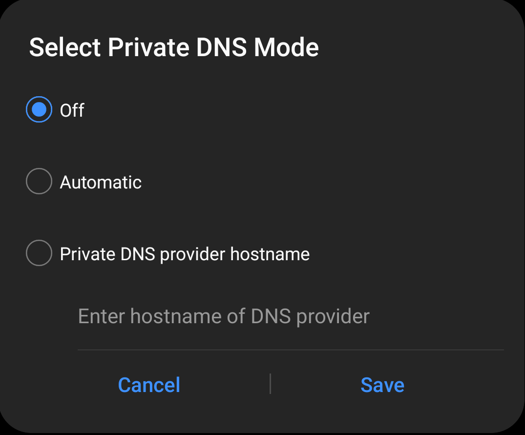 Turn Private DNS Mode off in Android