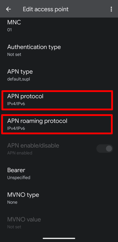Android APN settings