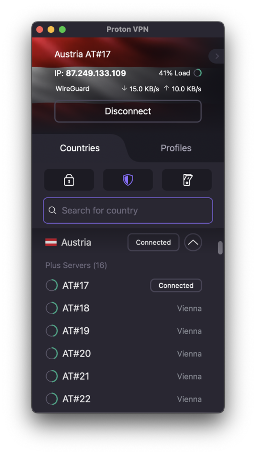 Connect to a server in Austria