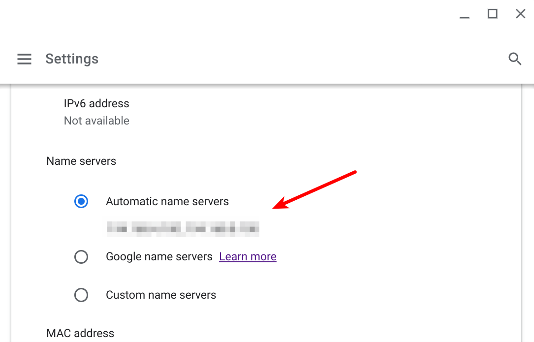 Select automatic name servers on Chromebooks