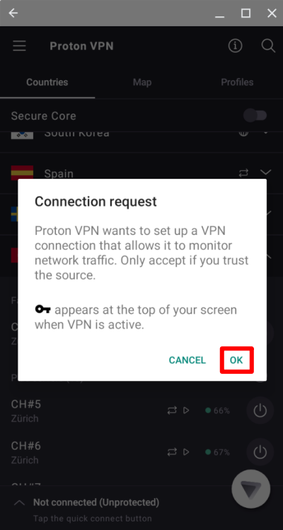 Approve the connection request (you only need to do this once)