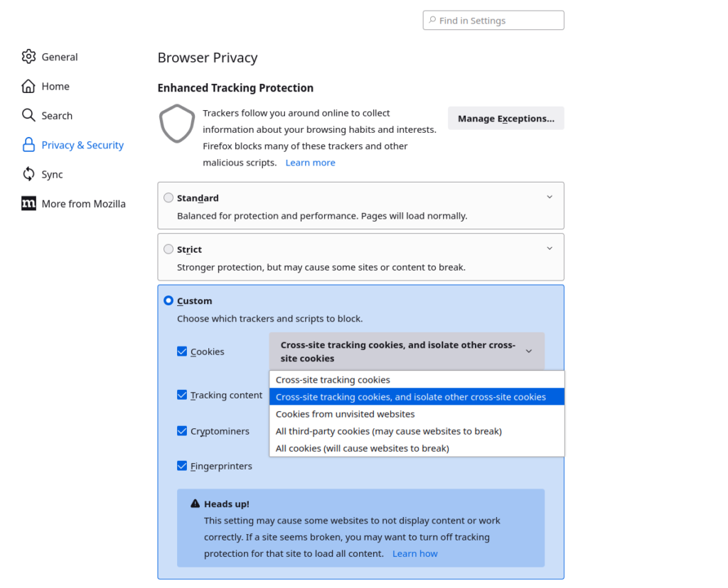 Block third-party cookies on Firefox for Windows, macOS, and Linux