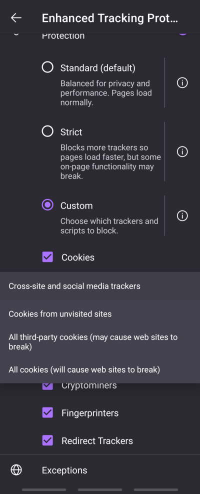 Block third-party cookies on Firefox for Android 2