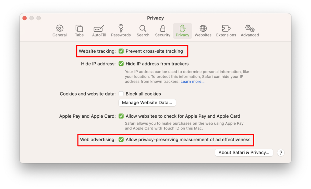 Confirm that website tracking is blocked on Safari for macOS