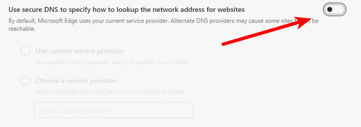 Disable use secure DNS in Edge