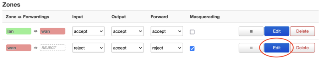 Edit wan zone