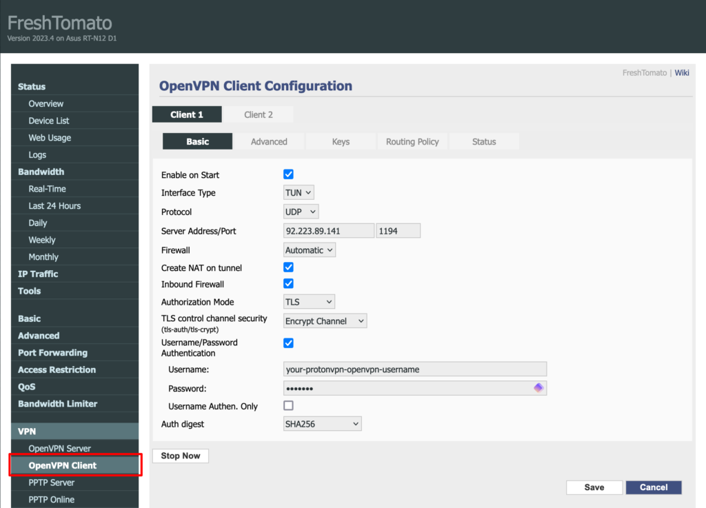 Configure basic OpenVPN settings