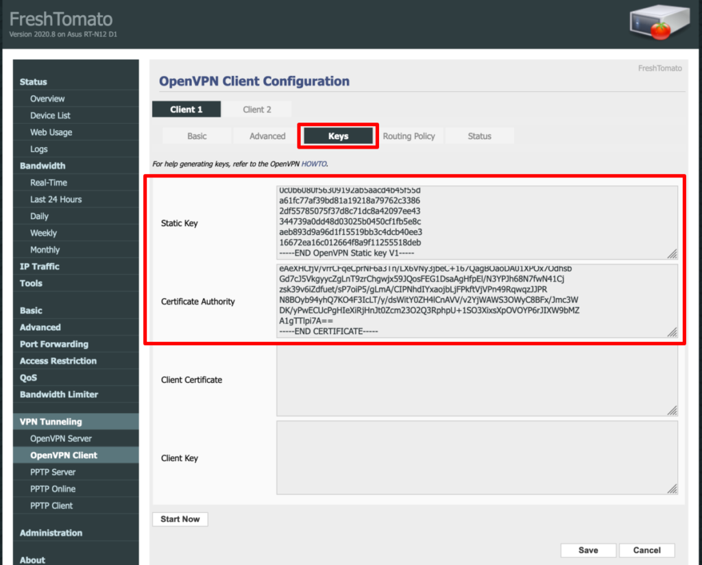 Configure OpenVPN key settings