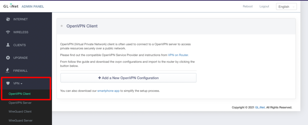 Select OpenVPN Client from the dropdown menu