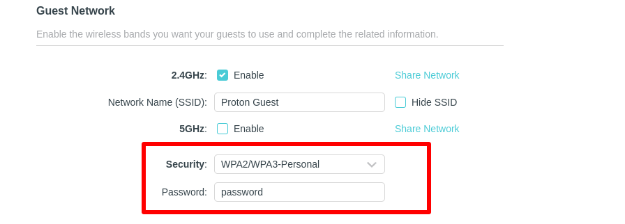 Set a WiFi encryption scheme