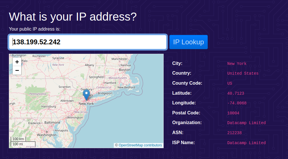 Looking up your IP address on ip.me