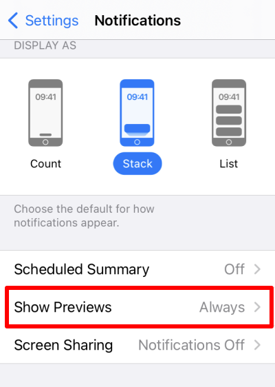 Disable notification previews