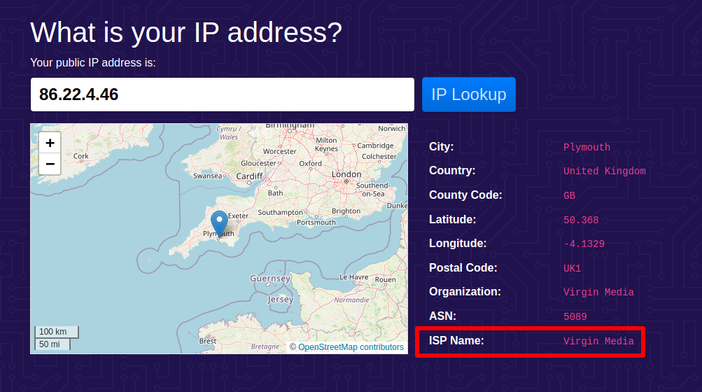 To find out who your ISP is, go to ip.me