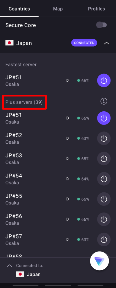 Connect to any Plus server in Japan