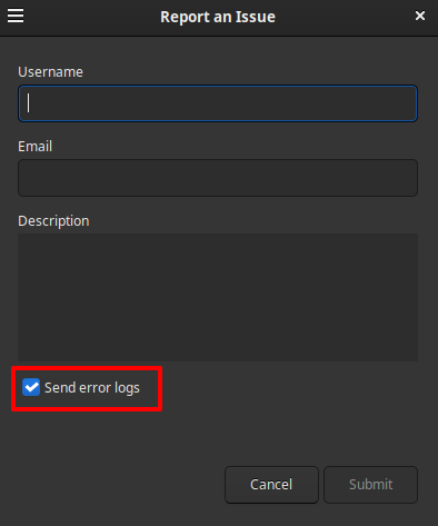 Report issue details and send error logs