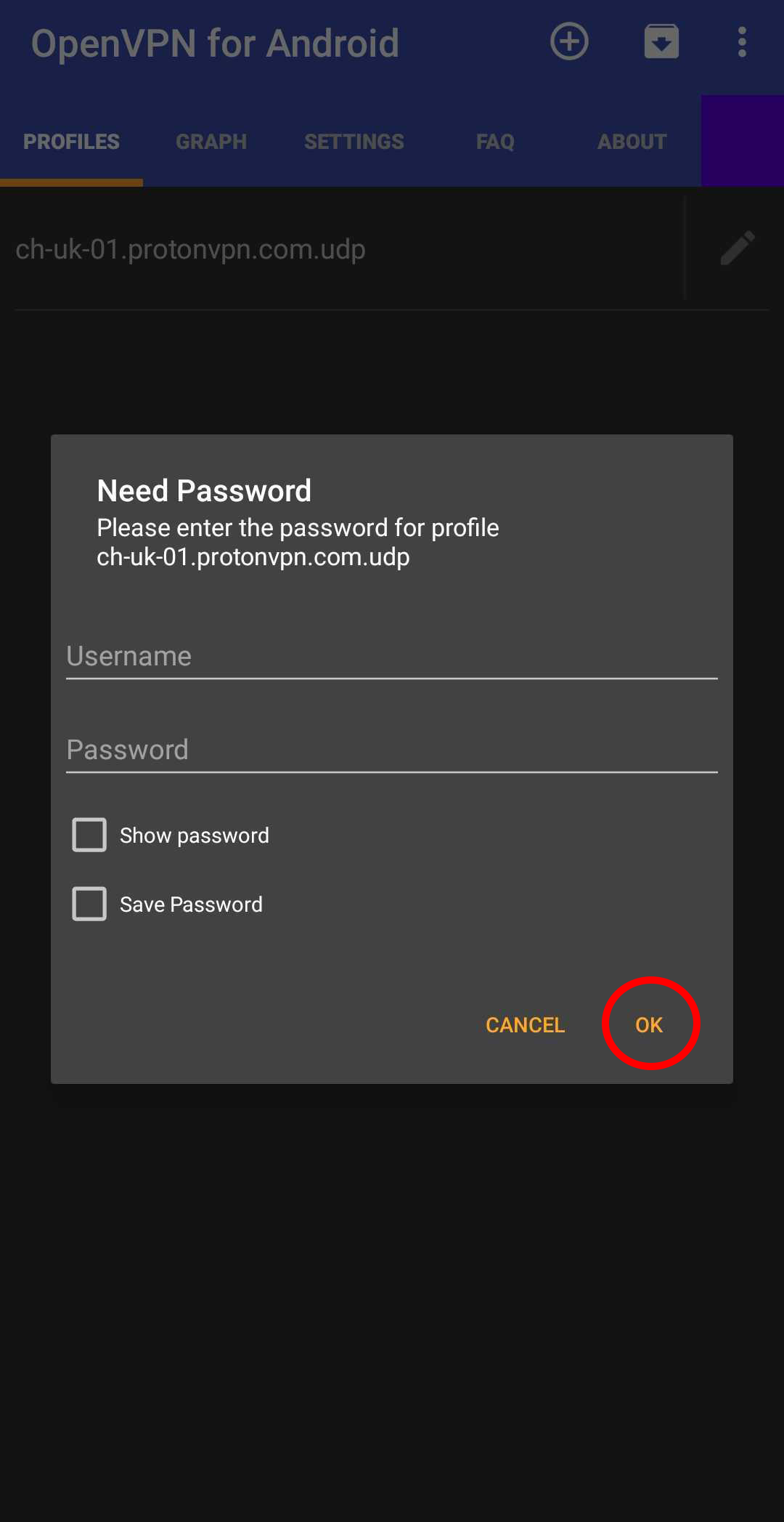Openvpn password credentials android