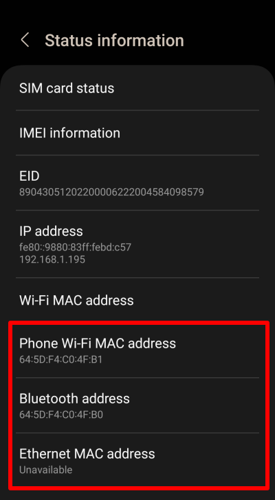 Find your MAC address on  Android