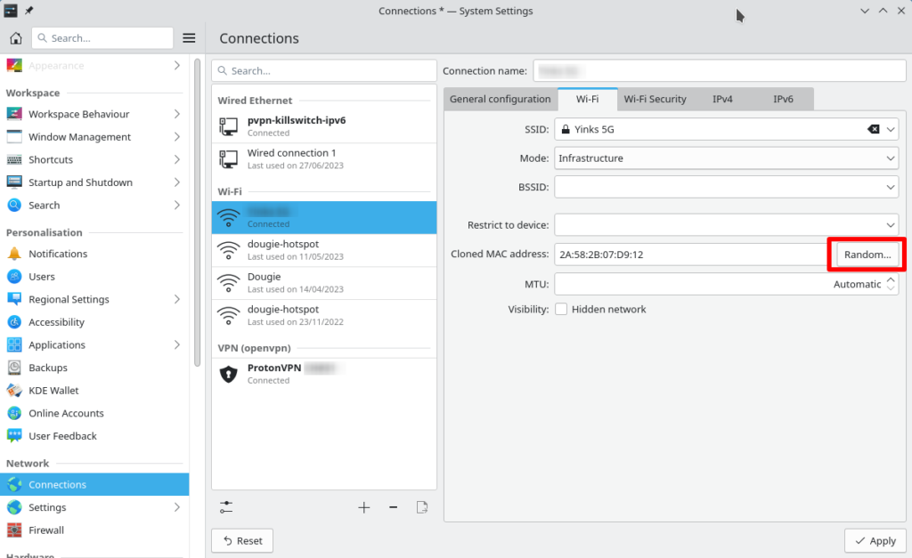 How to randomize your MAC address on KDE