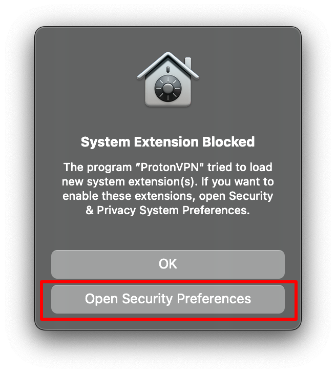 Open Security Preferences