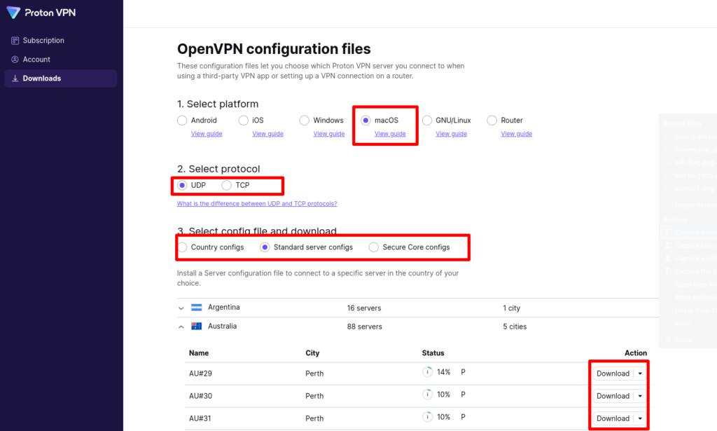 Download OpenVPN files for macOS