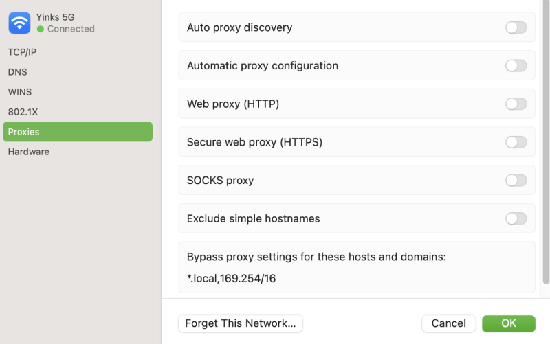 macOS proxy settings