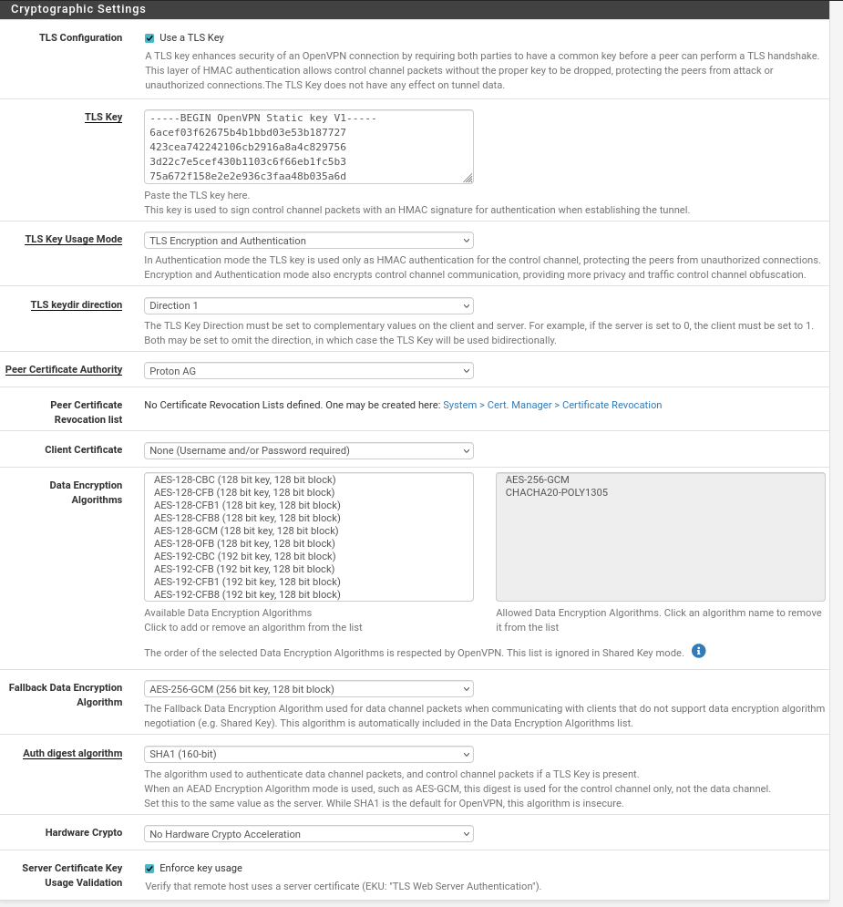 pfSense crypto settings 