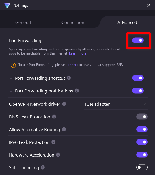 How to enable port forwarding in the Windows app
