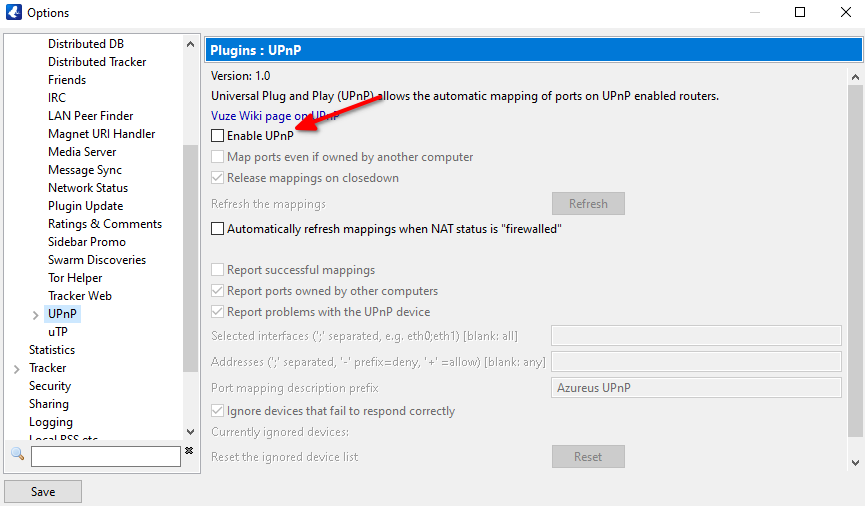 Disable uPnP in Vuze