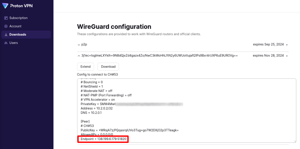 Get the Endoin IP address from the WireGuard config 