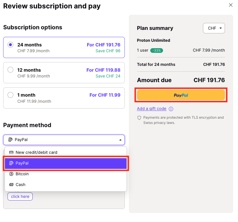 Select PayPal as payment method