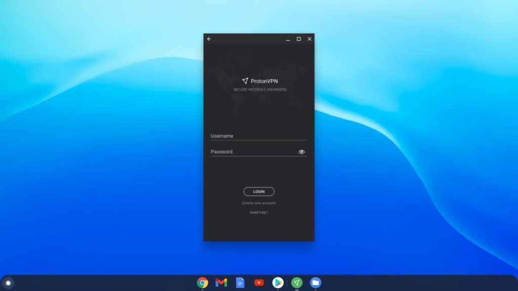 A screenshot of the Proton VPN sign in screen on a Chromebook.