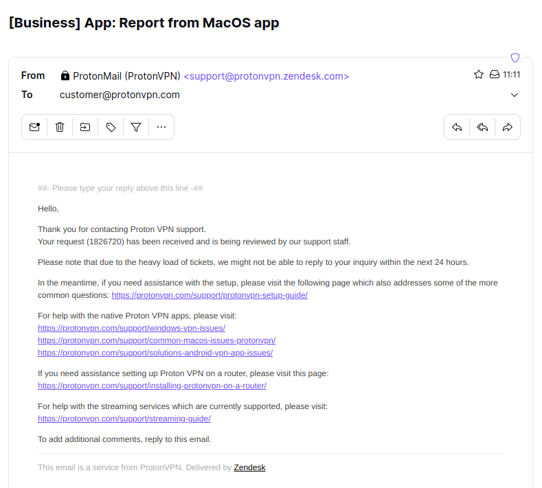 Example report confirmation email
