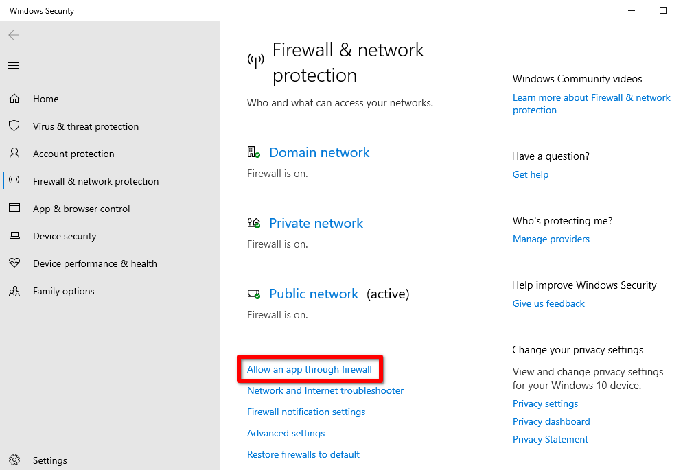 Allow an app through firewall