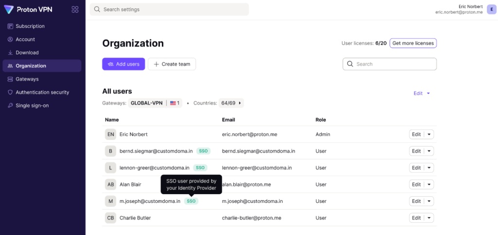 Manage individual users