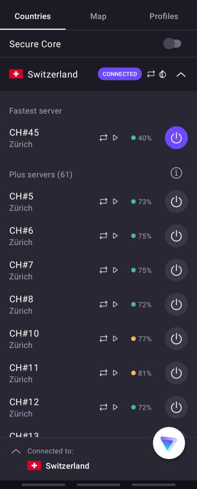 Connect to any Swiss VPN server