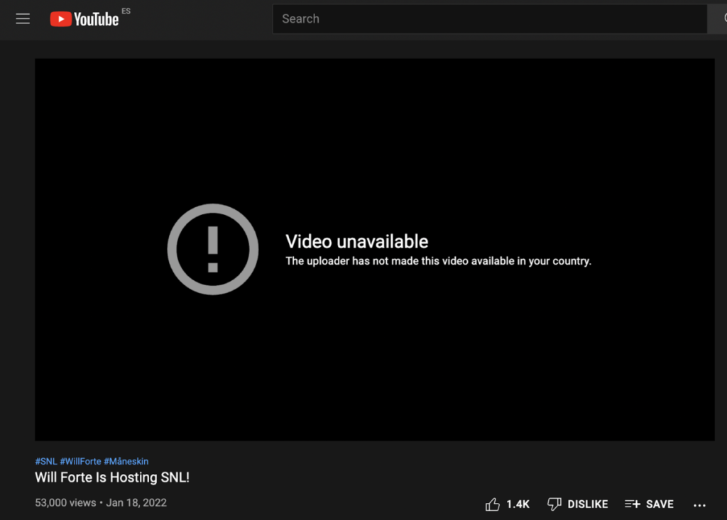 YouTube blocked screen on SNL video