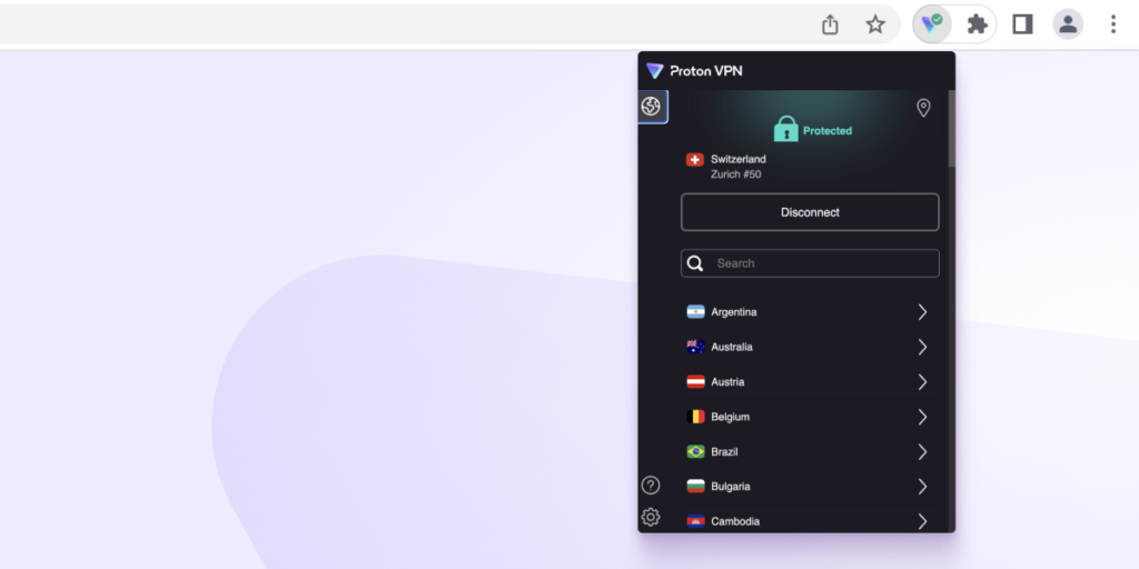 The Proton VPN browser extension