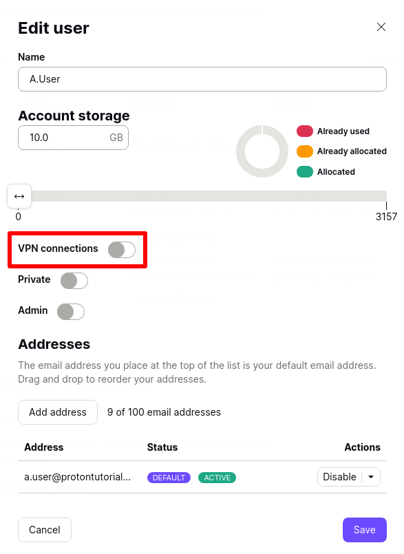 Toggle VPN connections switch