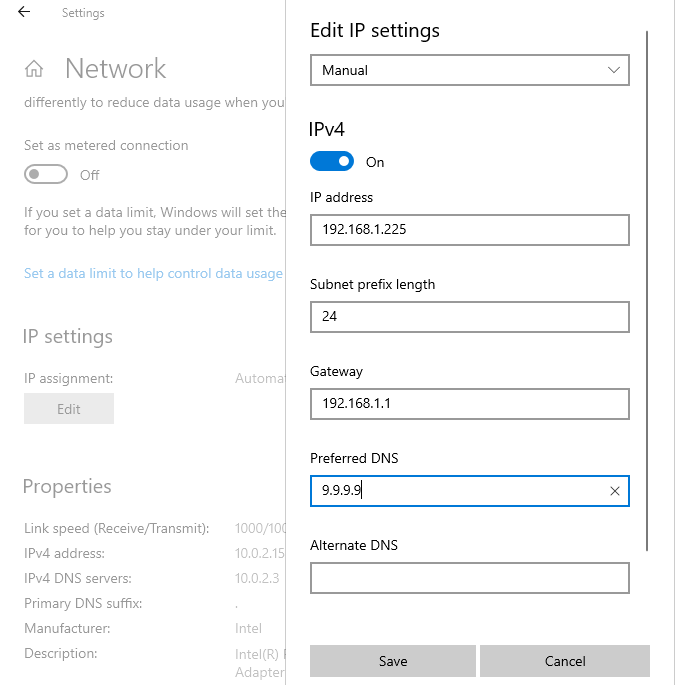 Fill in the IP settings