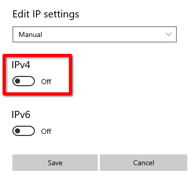 Toggle the IPv4 on