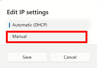 Manually edit IP settings
