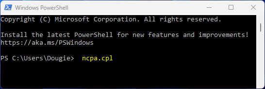 Run ncpa.cpl in PowerShell