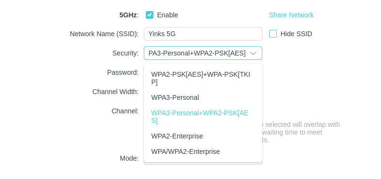 Select a WPA3 WiFi mode